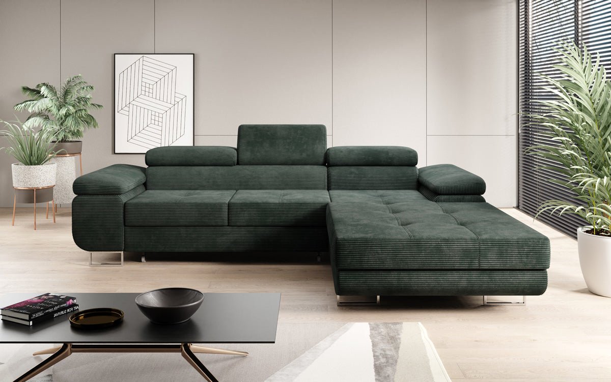 Designer sofa Calvera with sleep and folding function in Corduroy