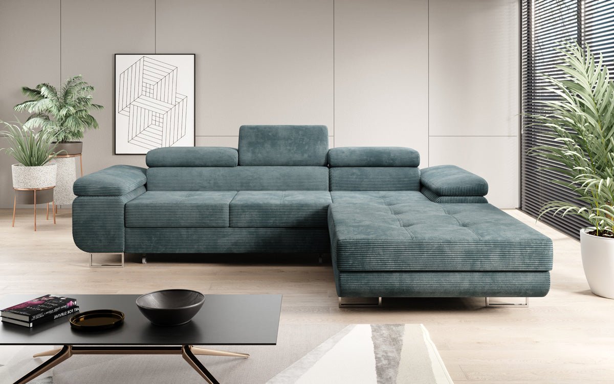 Designer sofa Calvera with sleep and folding function in Corduroy