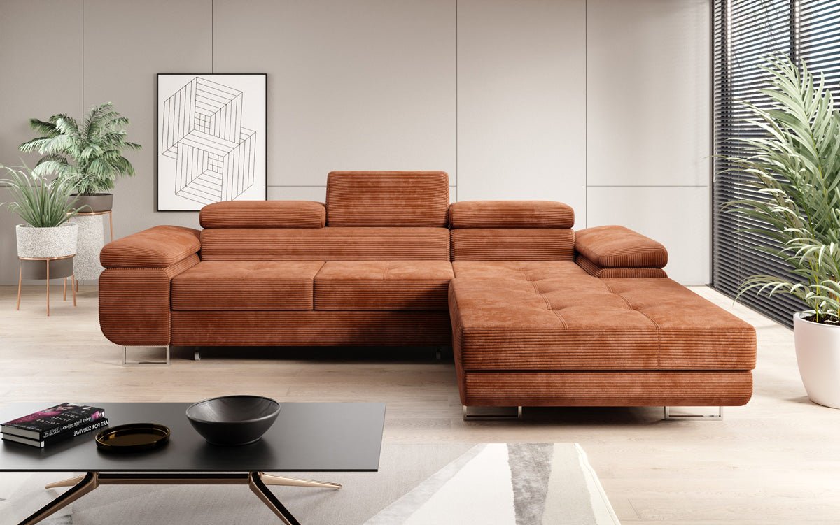 Designer sofa Calvera with sleep and folding function in Corduroy