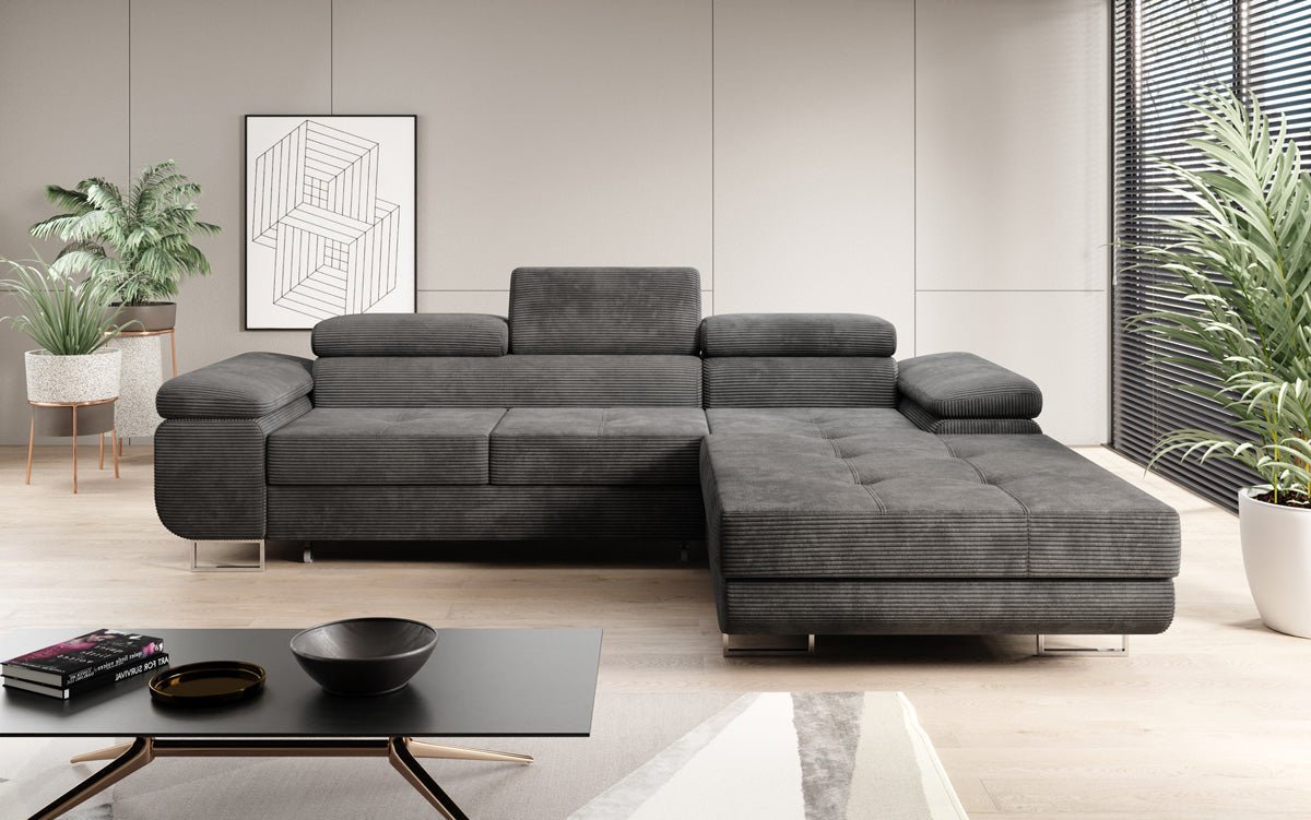 Designer sofa Calvera with sleep and folding function in Corduroy