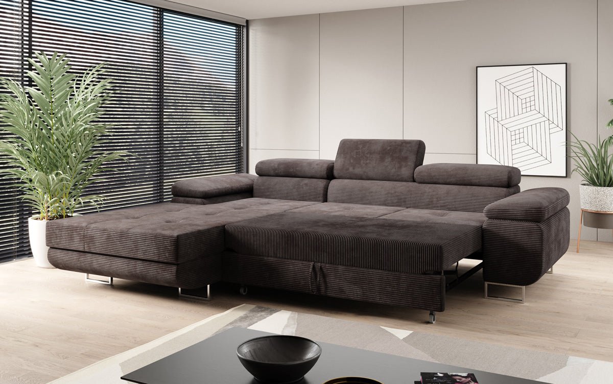 Designer sofa Calvera with sleep and folding function in Corduroy