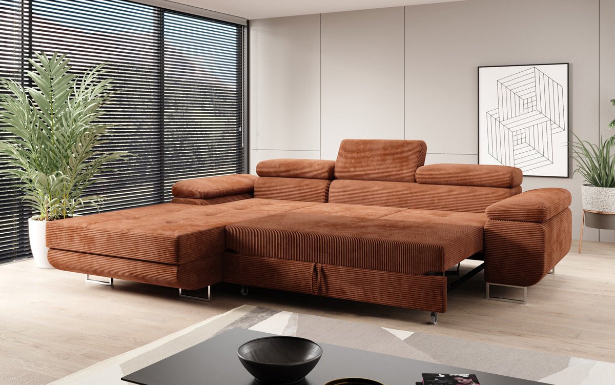 Designer sofa Calvera with sleep and folding function in Corduroy