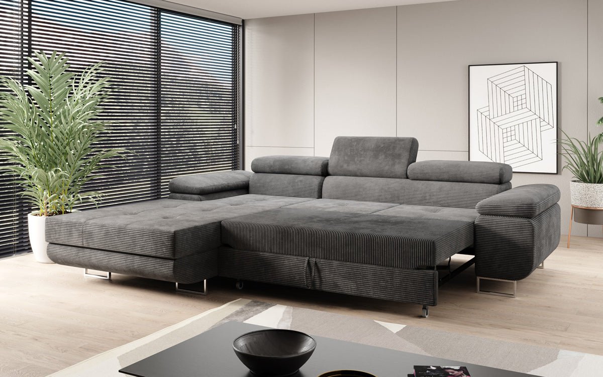 Designer sofa Calvera with sleep and folding function in Corduroy