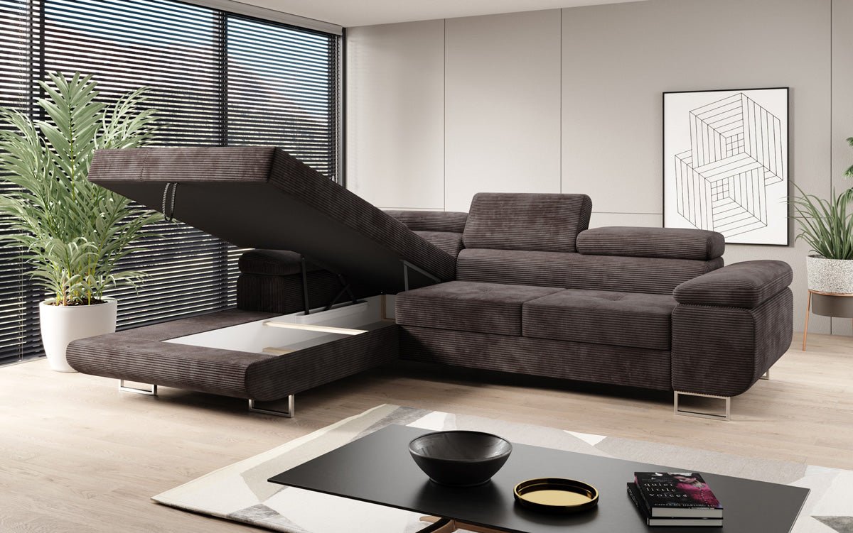 Designer sofa Calvera with sleep and folding function in Corduroy