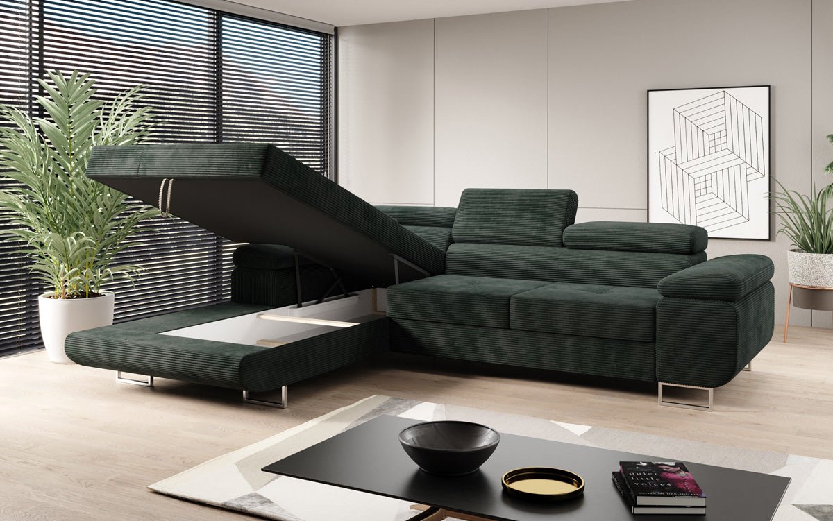 Designer sofa Calvera with sleep and folding function in Corduroy