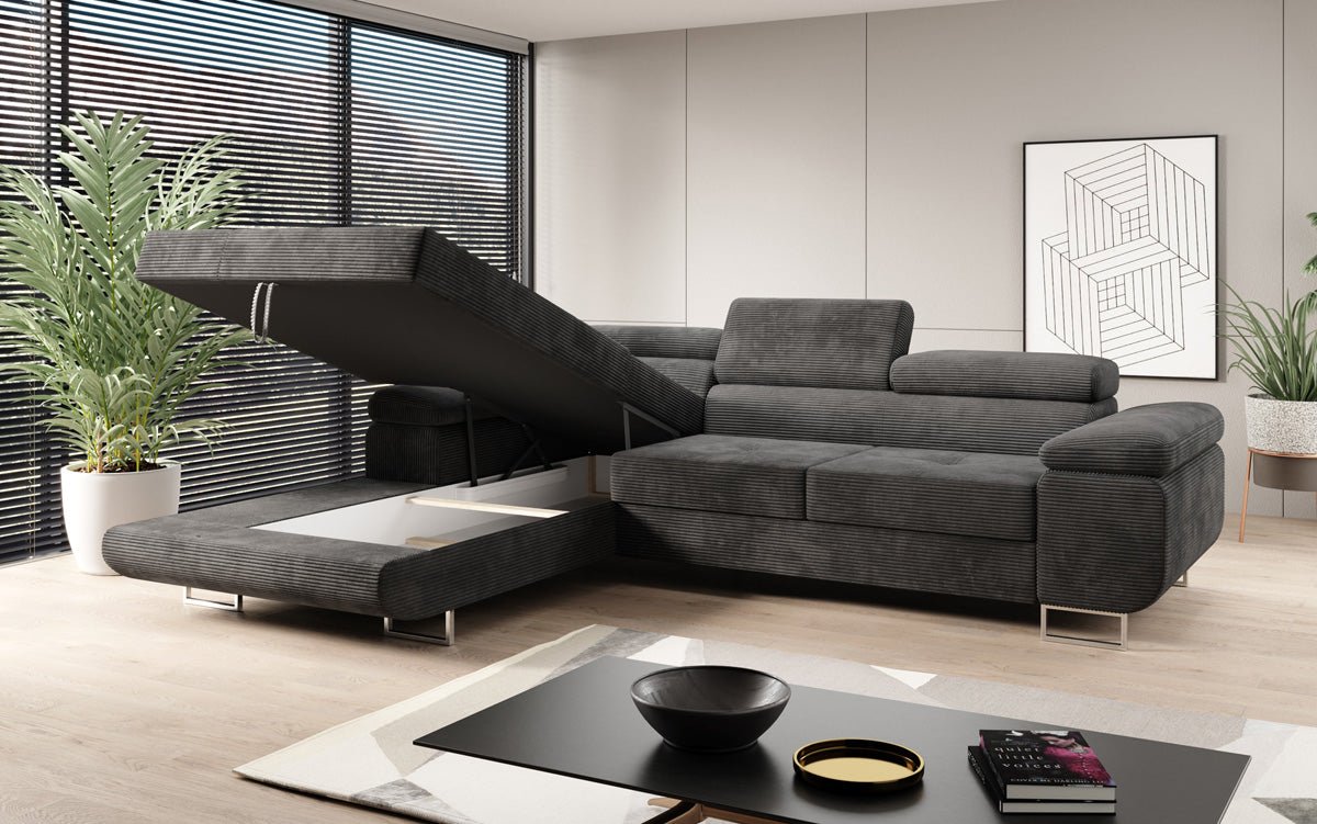 Designer sofa Calvera with sleep and folding function in Corduroy