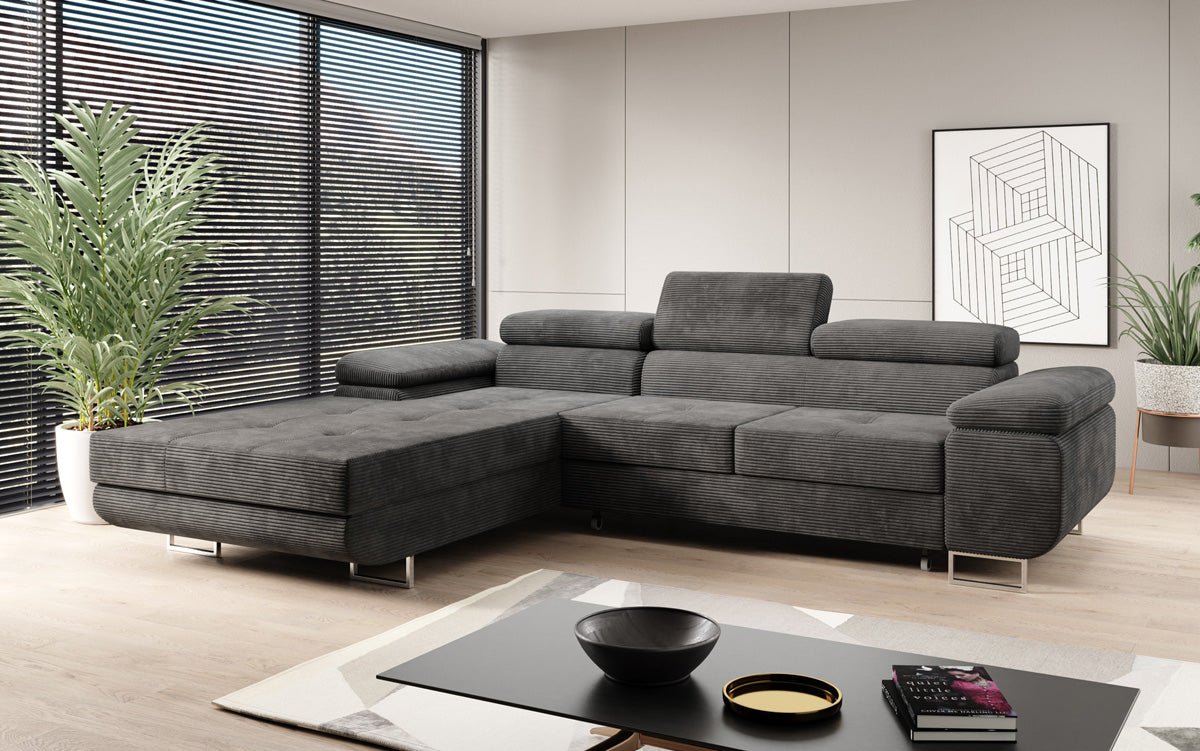Designer sofa Calvera with sleep and folding function in Corduroy