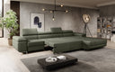 Designer corner sofa Calvera Maxi with sleeping and fold-out function in bouclé