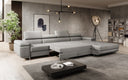 Designer corner sofa Calvera Maxi with sleeping and fold-out function in bouclé