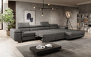 Designer corner sofa Calvera Maxi with sleeping and fold-out function in bouclé