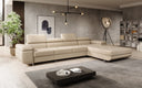 Designer corner sofa Calvera Maxi with sleeping and fold-out function in bouclé