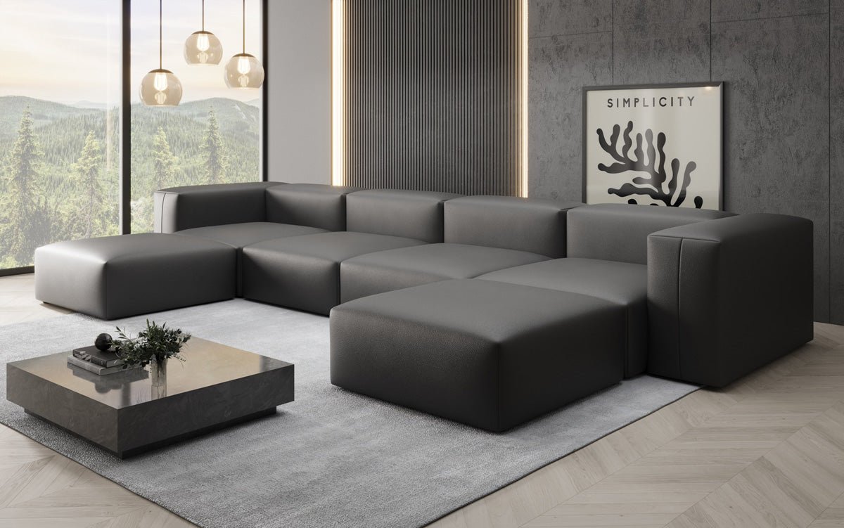 Designer U Sofa Snug in Genuine Leather