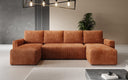 Designer Sofa Melva U with sleeping and folding function in corduroy