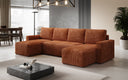 Designer Sofa Melva U with sleeping and folding function in corduroy