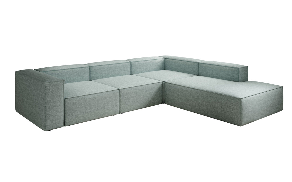 Designer corner sofa Lesley with long ottoman in linen look
