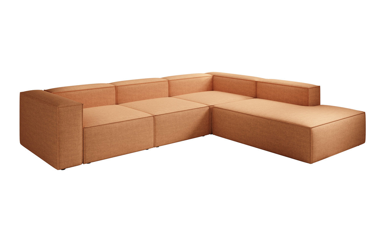 Designer corner sofa Lesley with long ottoman in linen look
