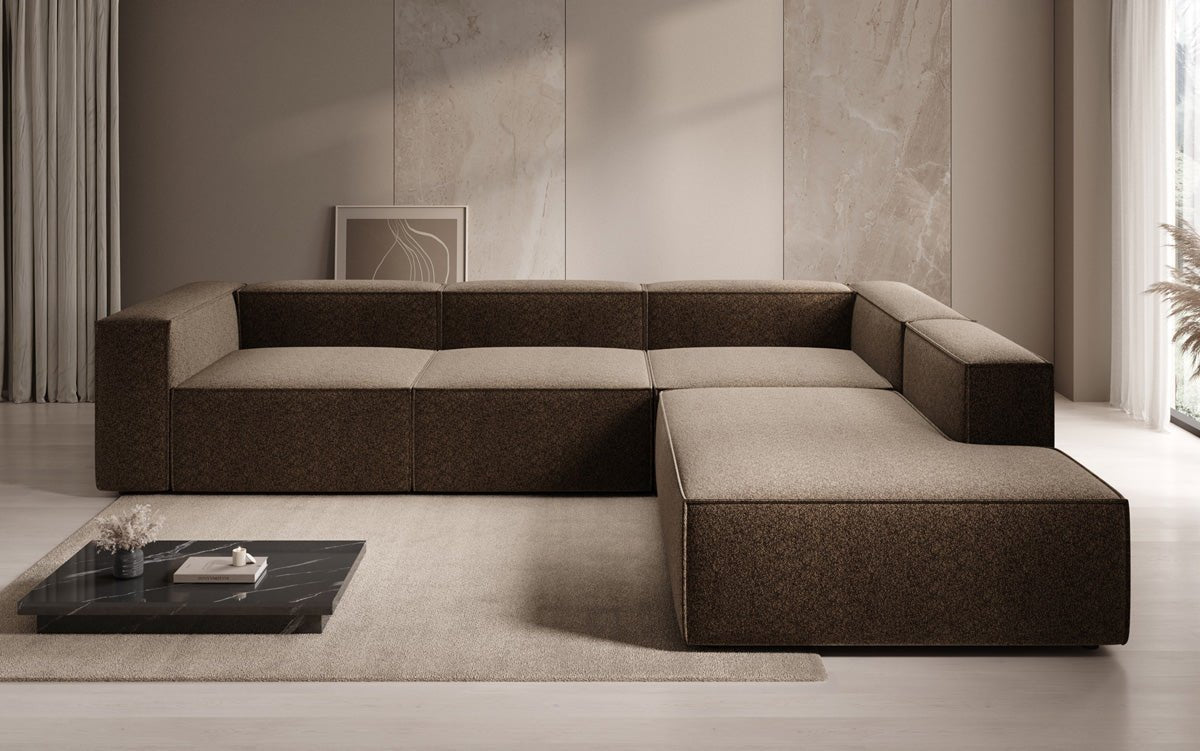 Designer Sofa Lesley L mit langer Ottomane in Strukturstoff