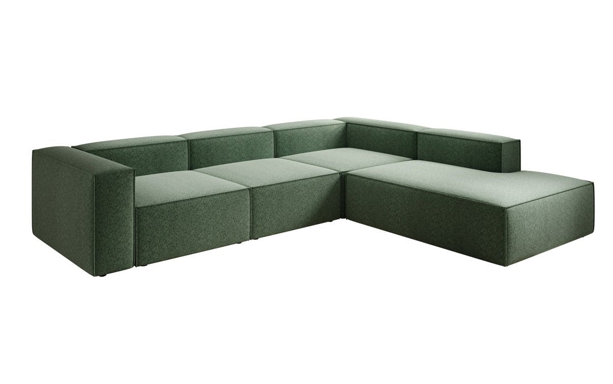 Designer Sofa Lesley L mit langer Ottomane in Strukturstoff