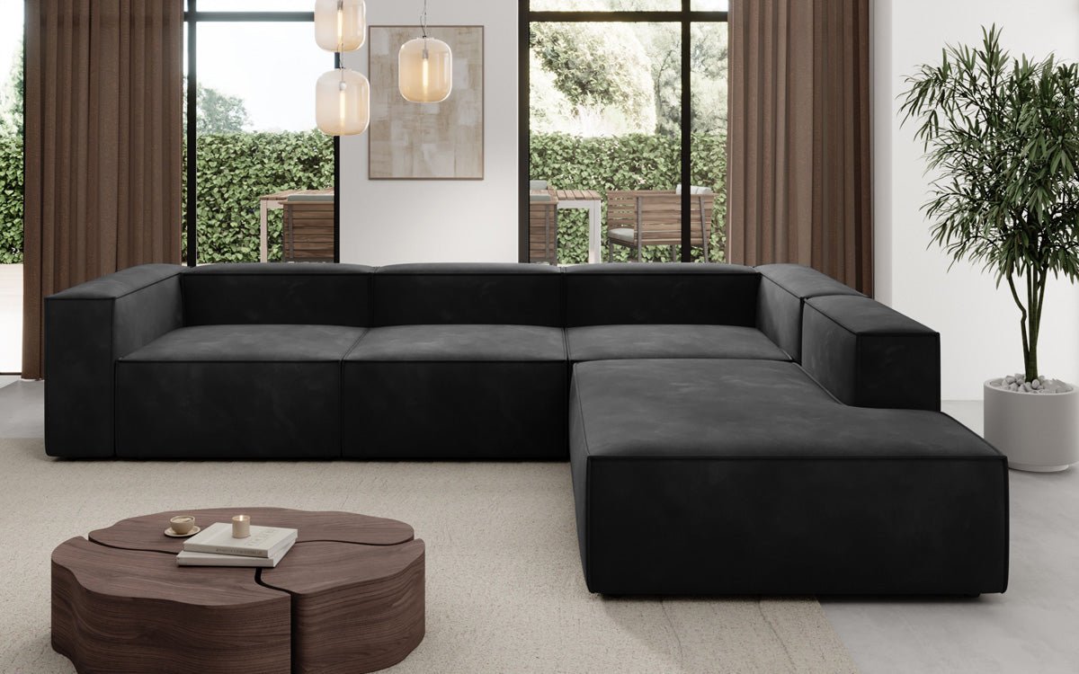 Designer Sofa Lesley L with long ottoman in velvet