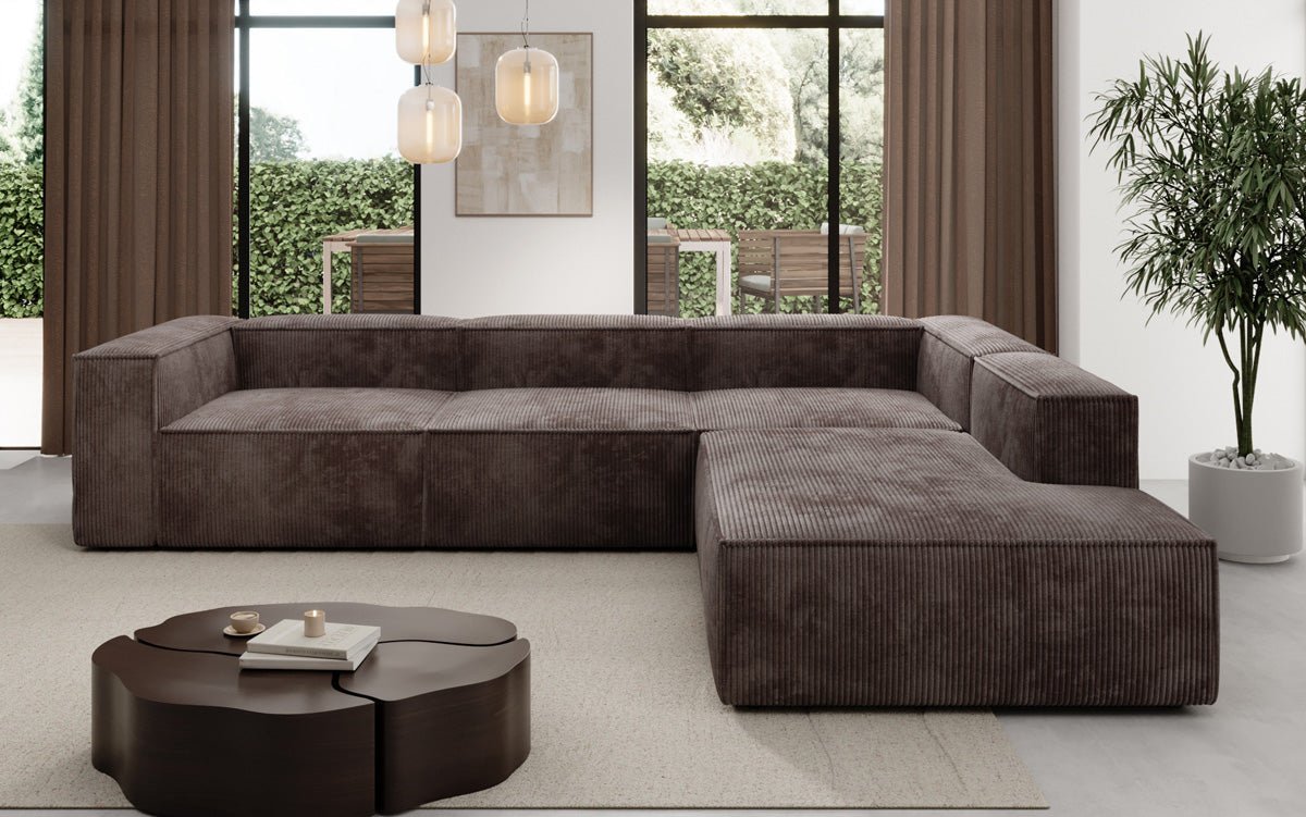 Designer Sofa Lesley L mit langer Ottomane in Cord