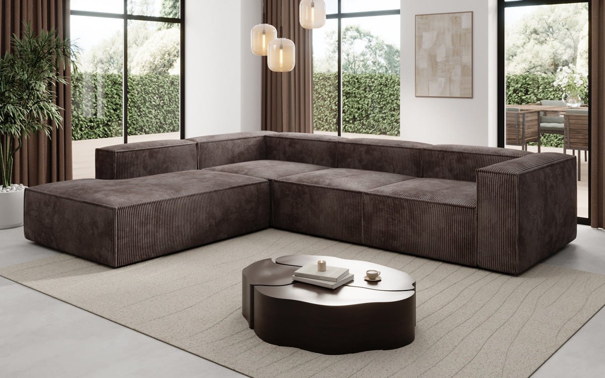 Designer Sofa Lesley L mit langer Ottomane in Cord