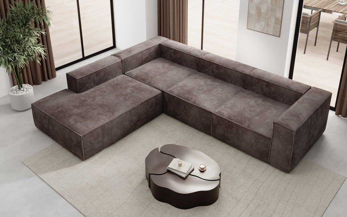 Designer Sofa Lesley L mit langer Ottomane in Cord