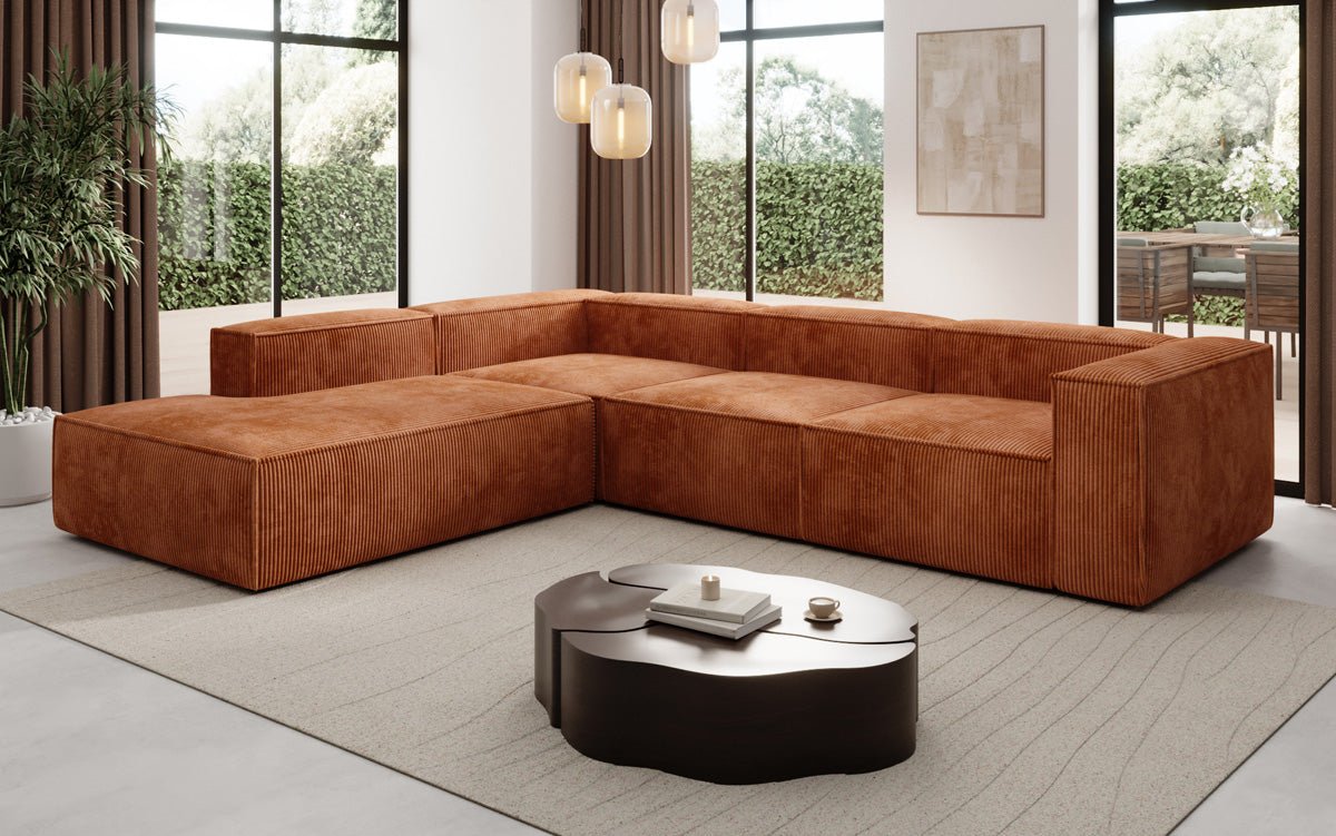 Designer Sofa Lesley L mit langer Ottomane in Cord