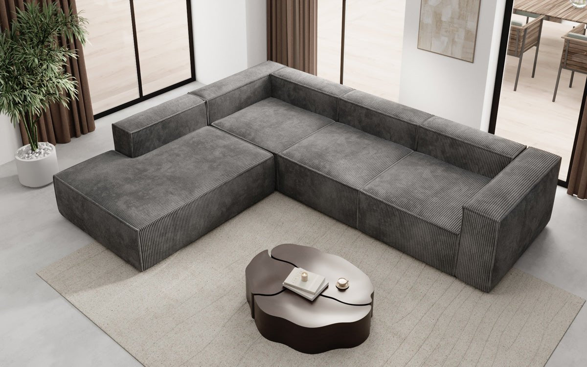 Designer Sofa Lesley L mit langer Ottomane in Cord