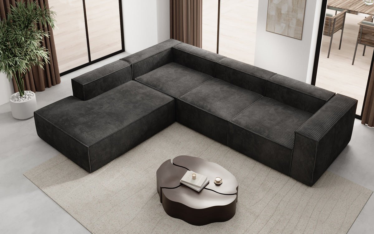 Designer Sofa Lesley L mit langer Ottomane in Cord