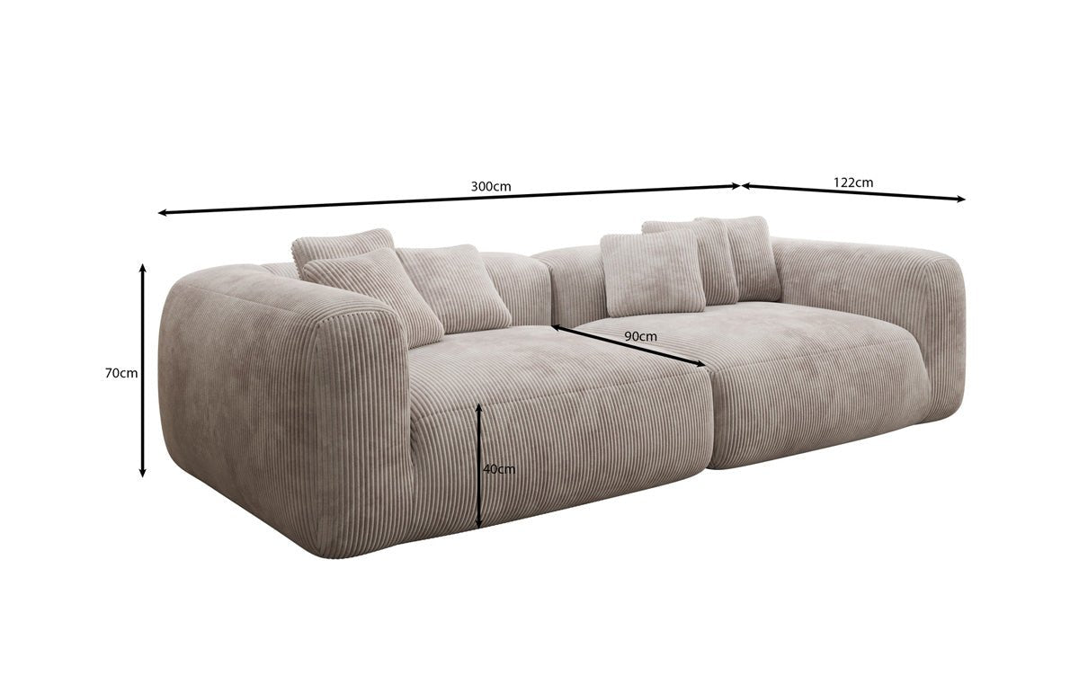 Designer Sofa Tully 3-Seater in Corduroy (Ultra Comfortable)