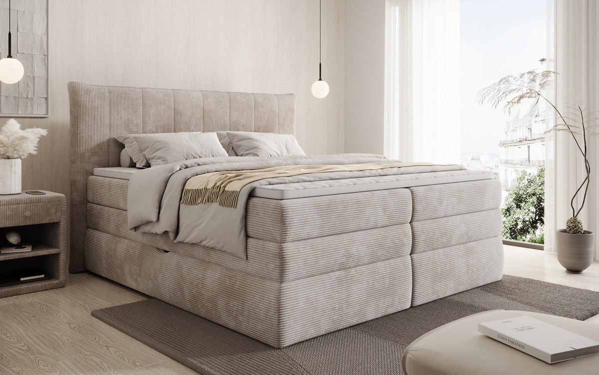 Box spring bed Stella with storage in corduroy