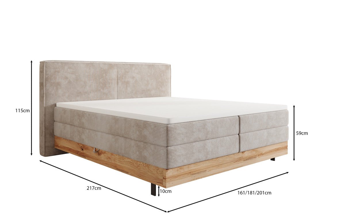 Wooden bed/box spring bed Nero with storage in corduroy