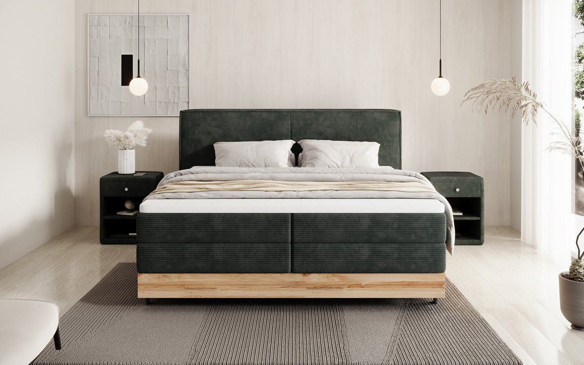 Wooden bed/box spring bed Nero with storage in corduroy