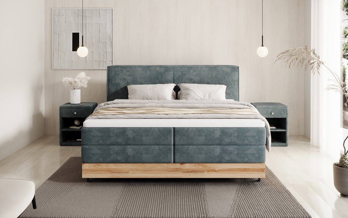 Wooden bed/box spring bed Nero with storage in corduroy