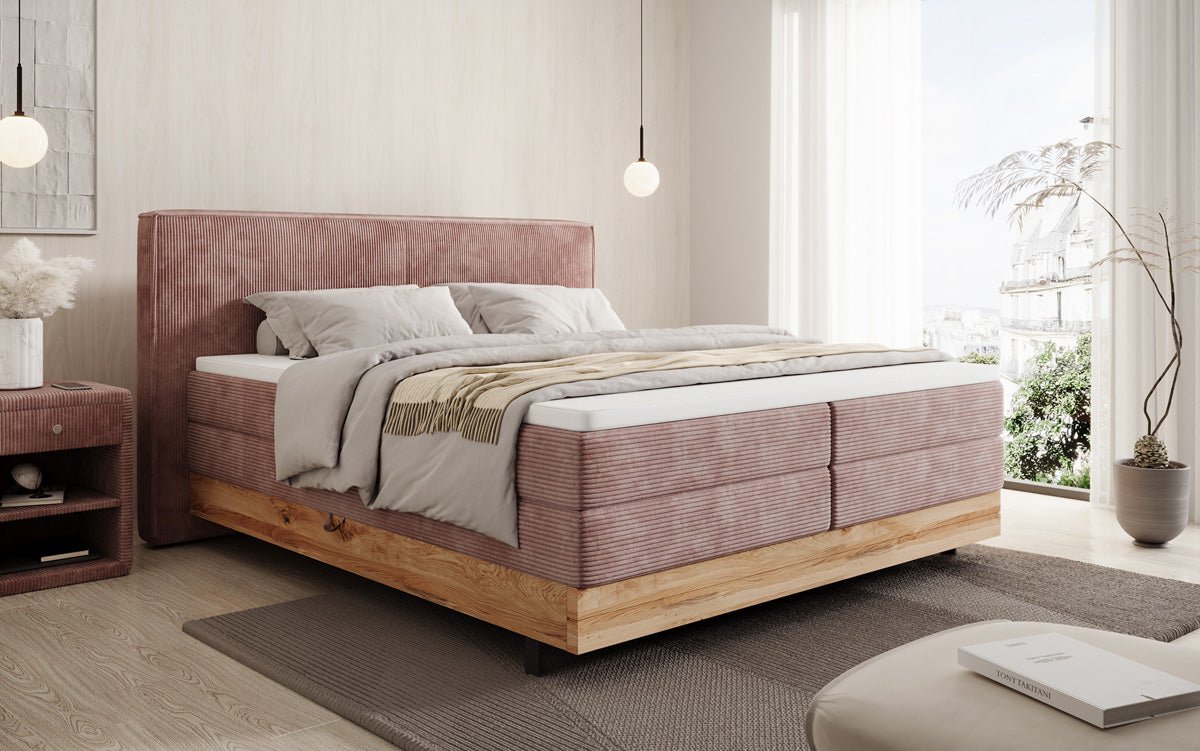 Wooden bed/box spring bed Nero with storage in corduroy