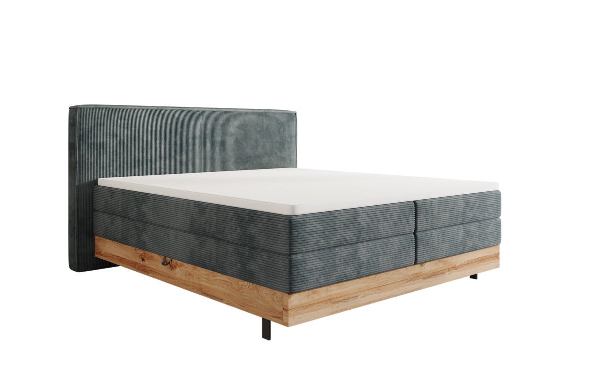 Wooden bed/box spring bed Nero with storage in corduroy