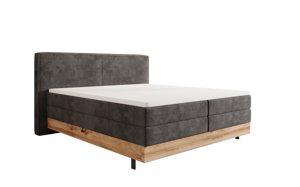 Wooden bed/box spring bed Nero with storage in corduroy