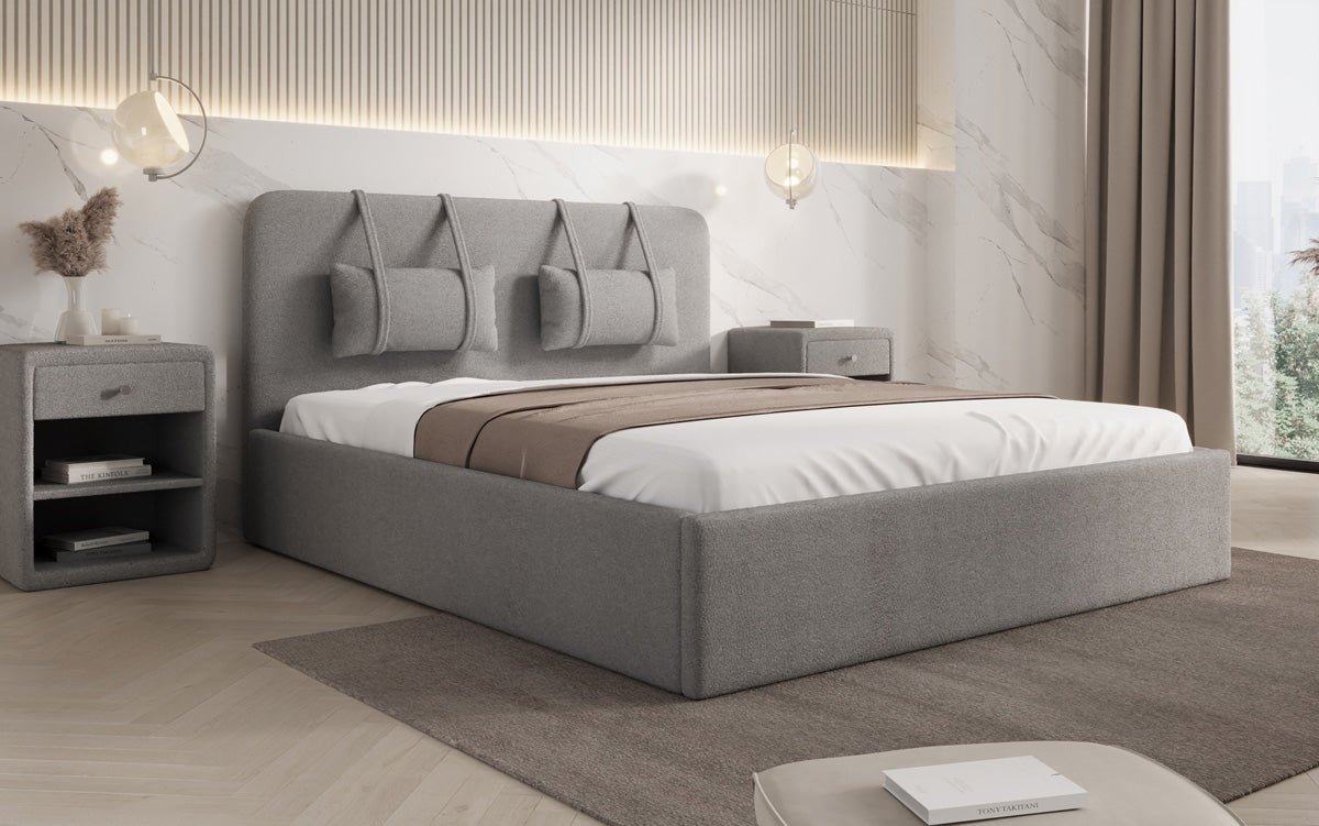 Designer Upholstered Bed Alma in Bouclé with Storage Space