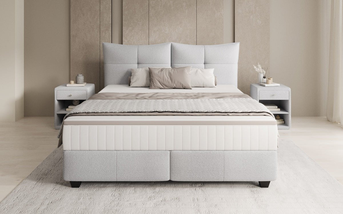 Box spring bed Veyora in bouclé