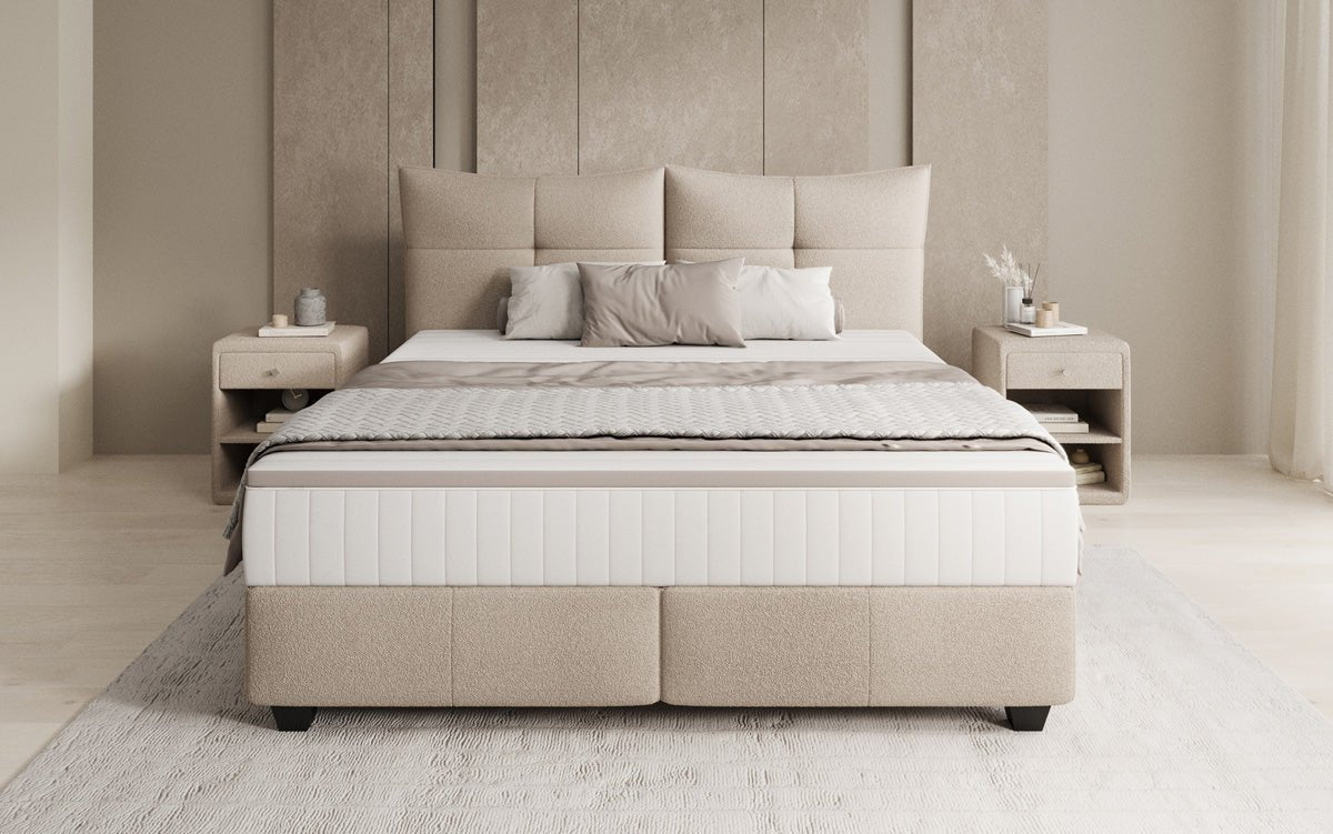 Box spring bed Veyora in bouclé