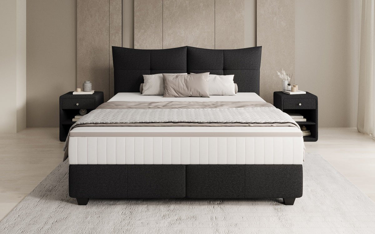 Box spring bed Veyora in bouclé