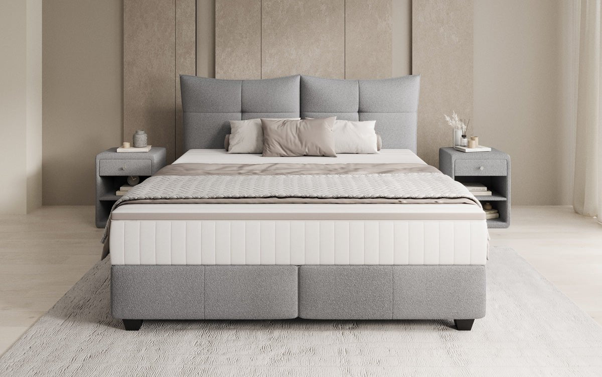 Box spring bed Veyora in bouclé