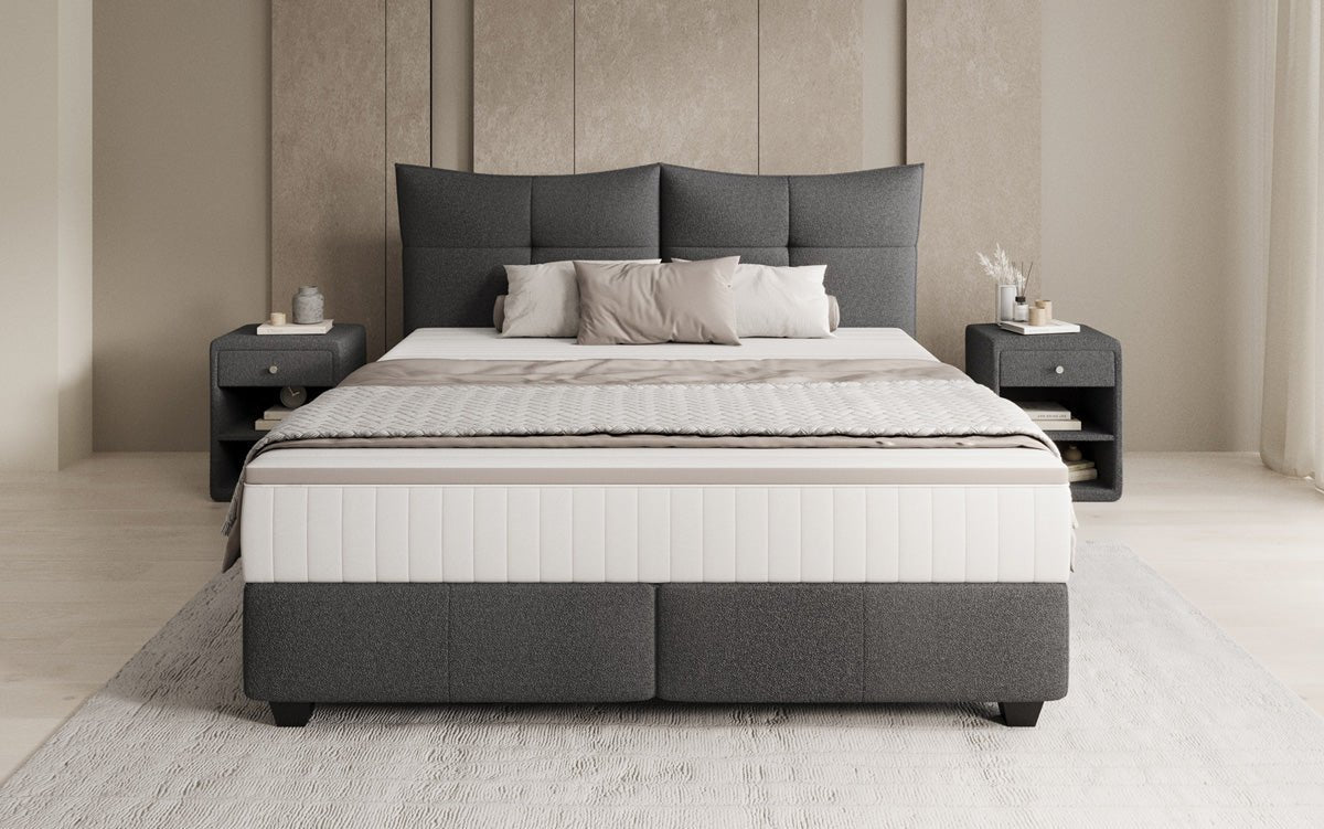 Box spring bed Veyora in bouclé