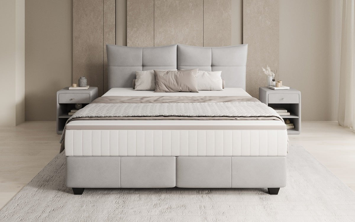 Box spring bed Veyora in genuine leather