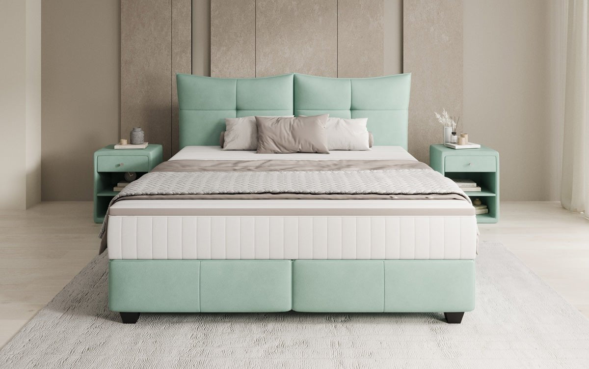 Box spring bed Veyora in genuine leather