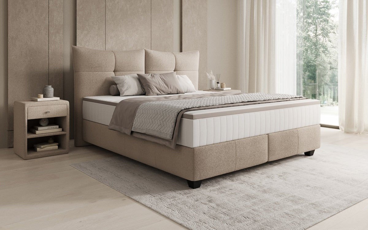 Box spring bed Veyora in bouclé