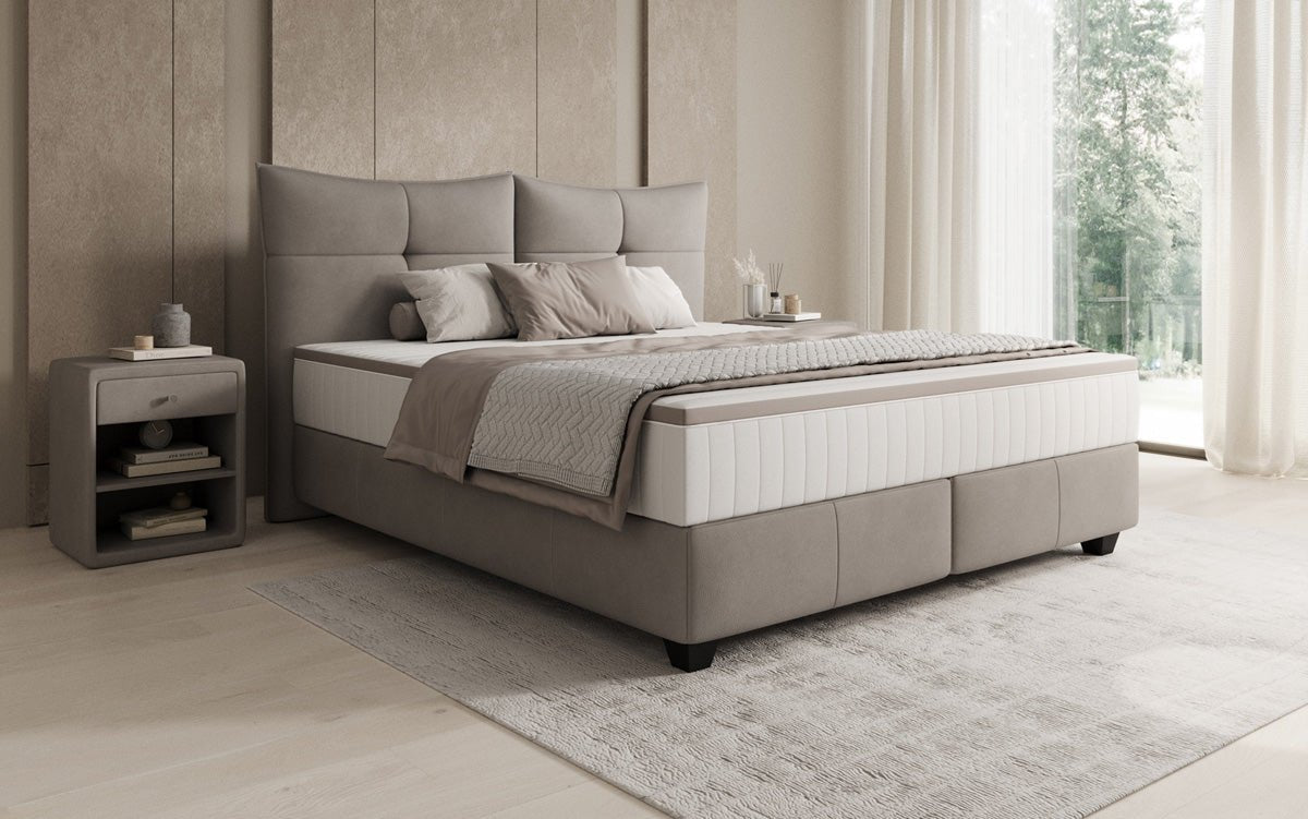 Box spring bed Veyora in genuine leather