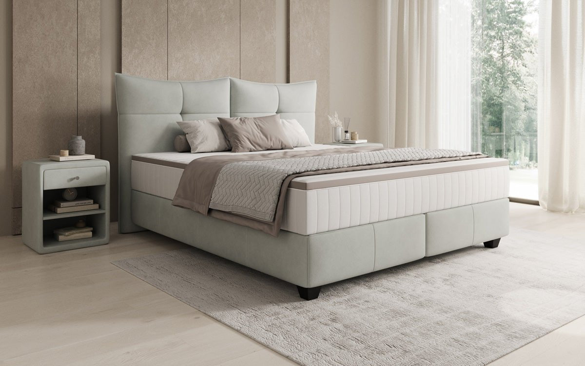 Box spring bed Veyora in genuine leather