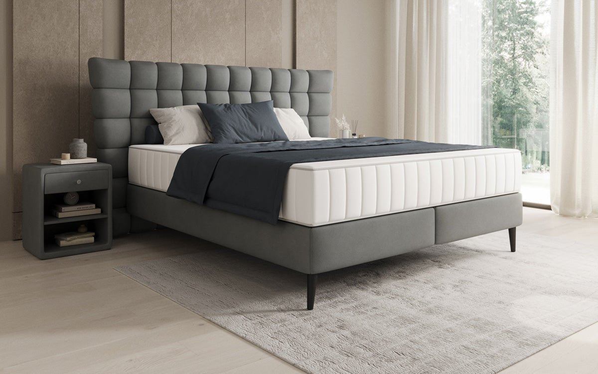 Box spring bed Alvion in genuine leather