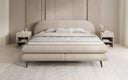 Box spring bed Marisol with oval headboard in bouclé